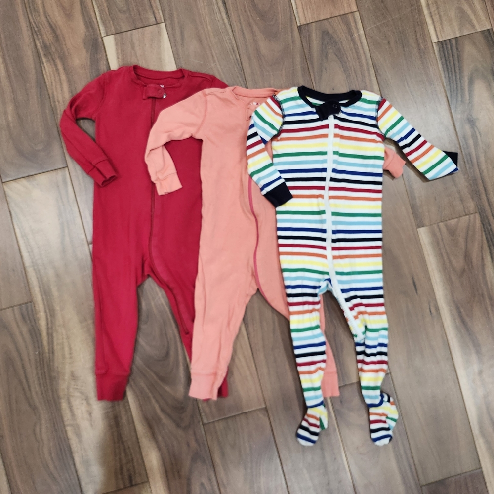 Primary Striped Zip Sleepers Pajamas Lot Of 4